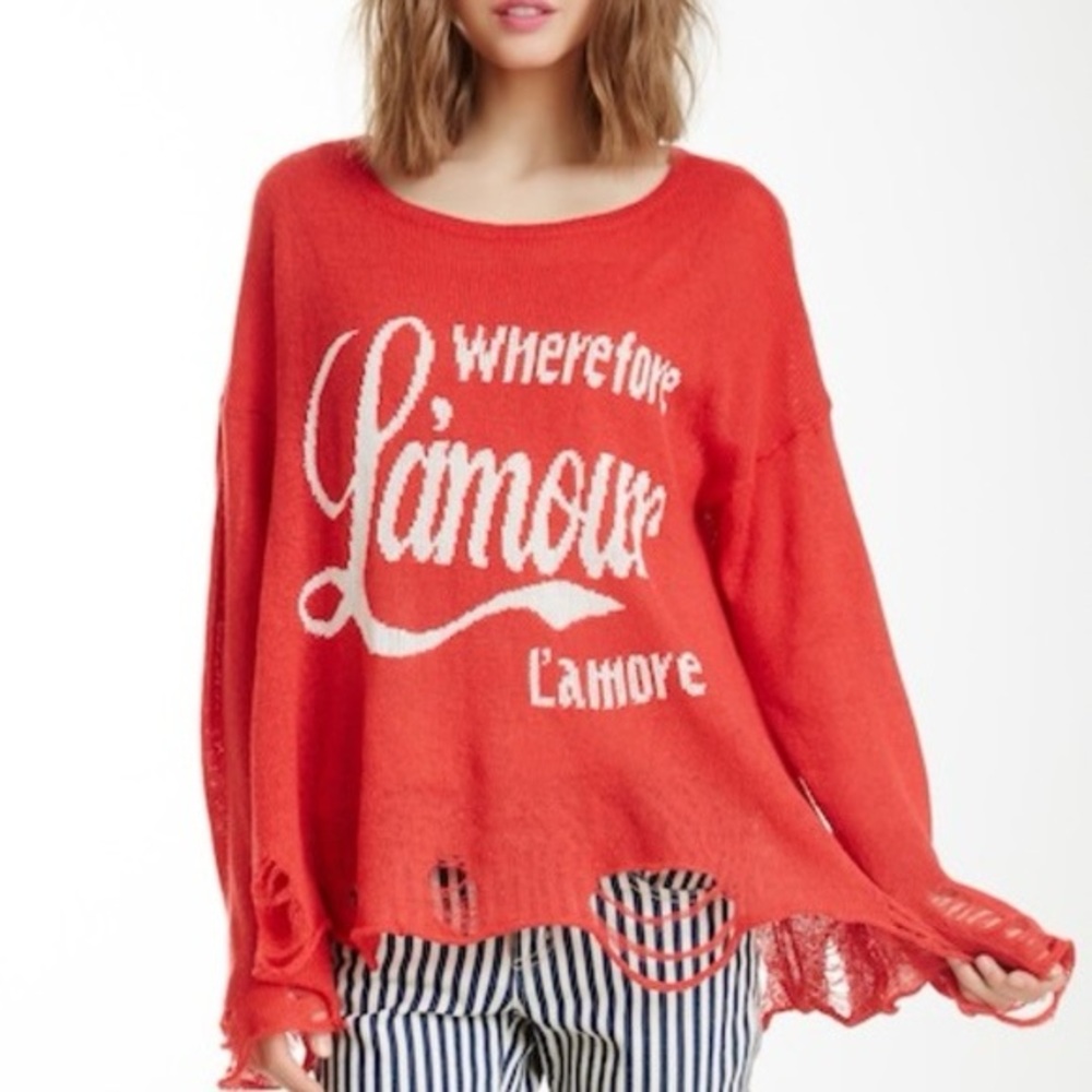 Wildfox Red Distressed Sweater XS